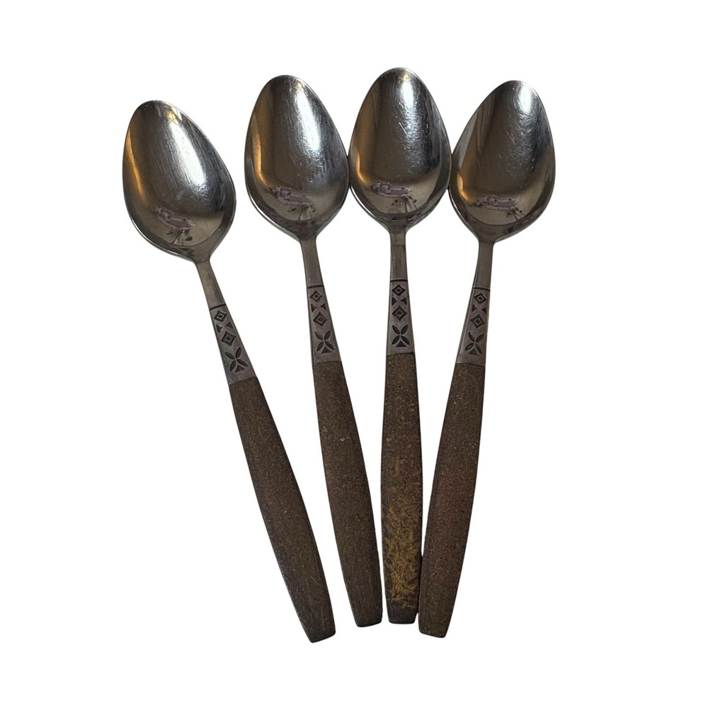 Lot of 4 Vintage EKCO Eterna EKS37 Stainless Steel Teaspoons MCM